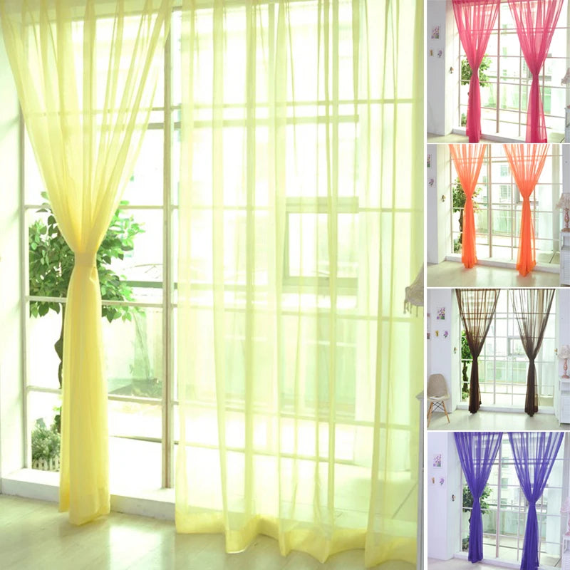 Rideau voilage transparent uni en polyester léger pour porte-fenêtre (100x200cm)