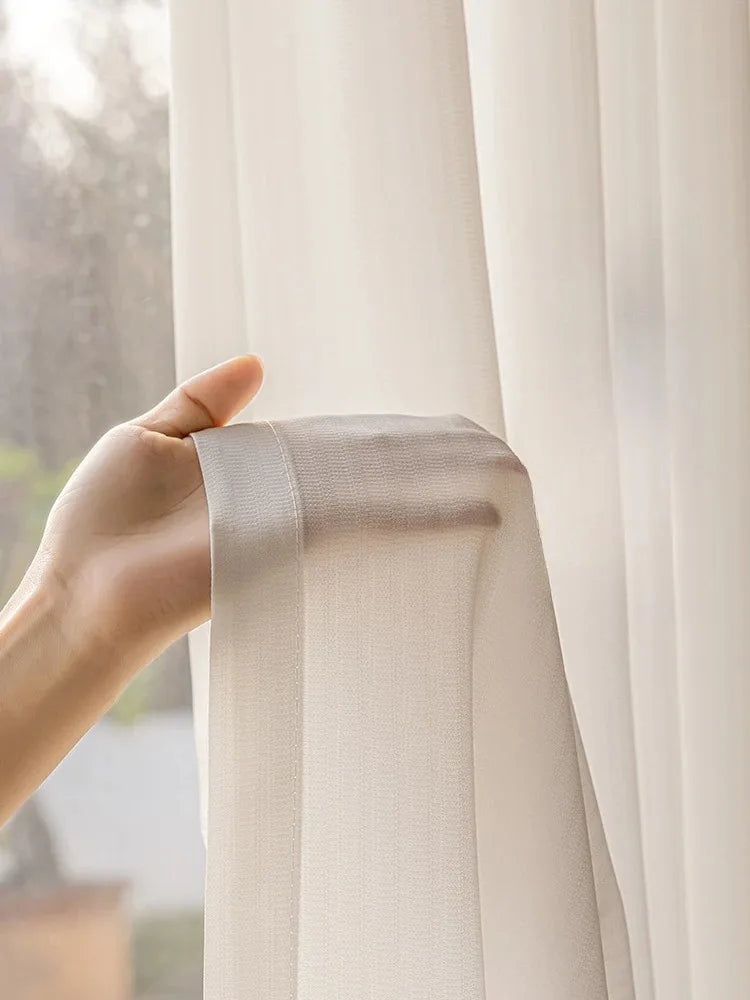 Rideau voilage chiffon ultra doux tamisant uni pour porte-fenêtre beige ou blanc