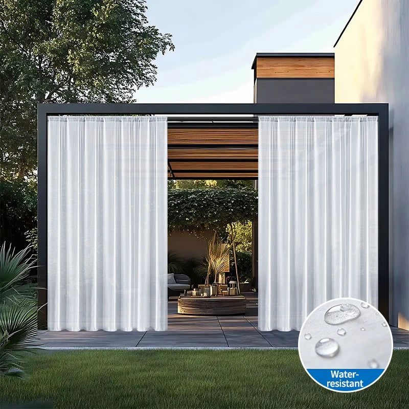 Rideau extérieur imperméable en tulle blanc – Protection UV et vie privée pour jardin et terrasse