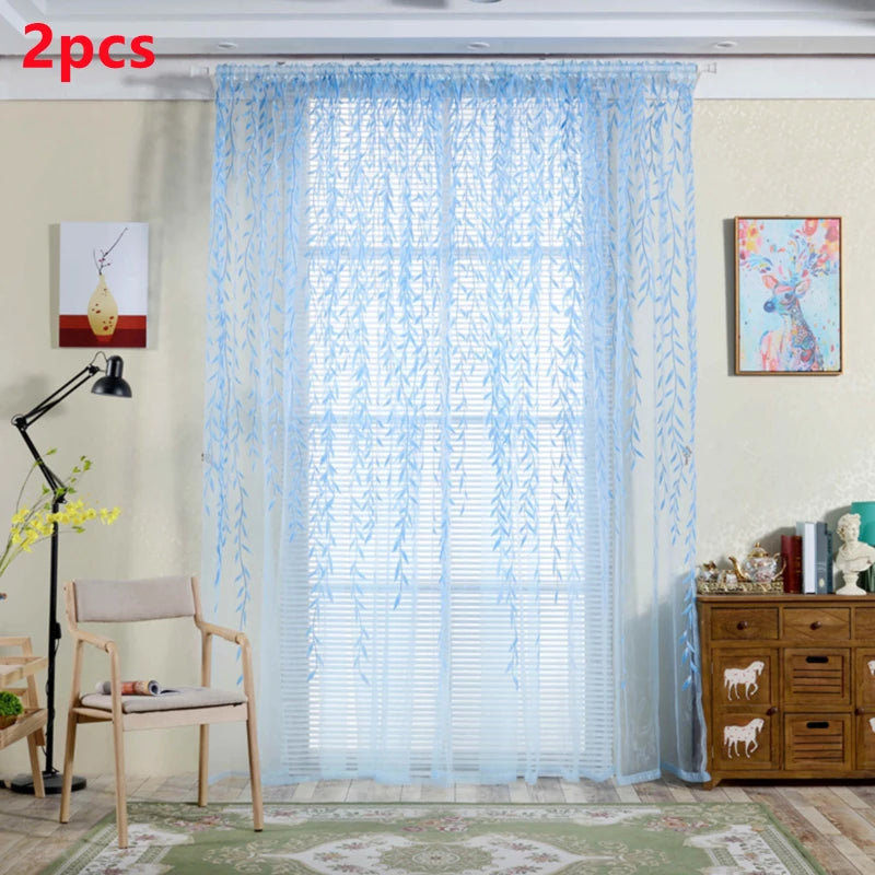 Voilage à motifs feuilles tamisant en polyester pour salon et chambre