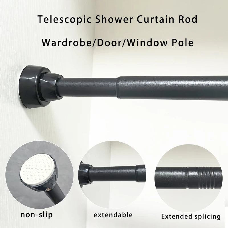 Tringle télescopique noire sans perçage en acier extensible pour rideau et douche