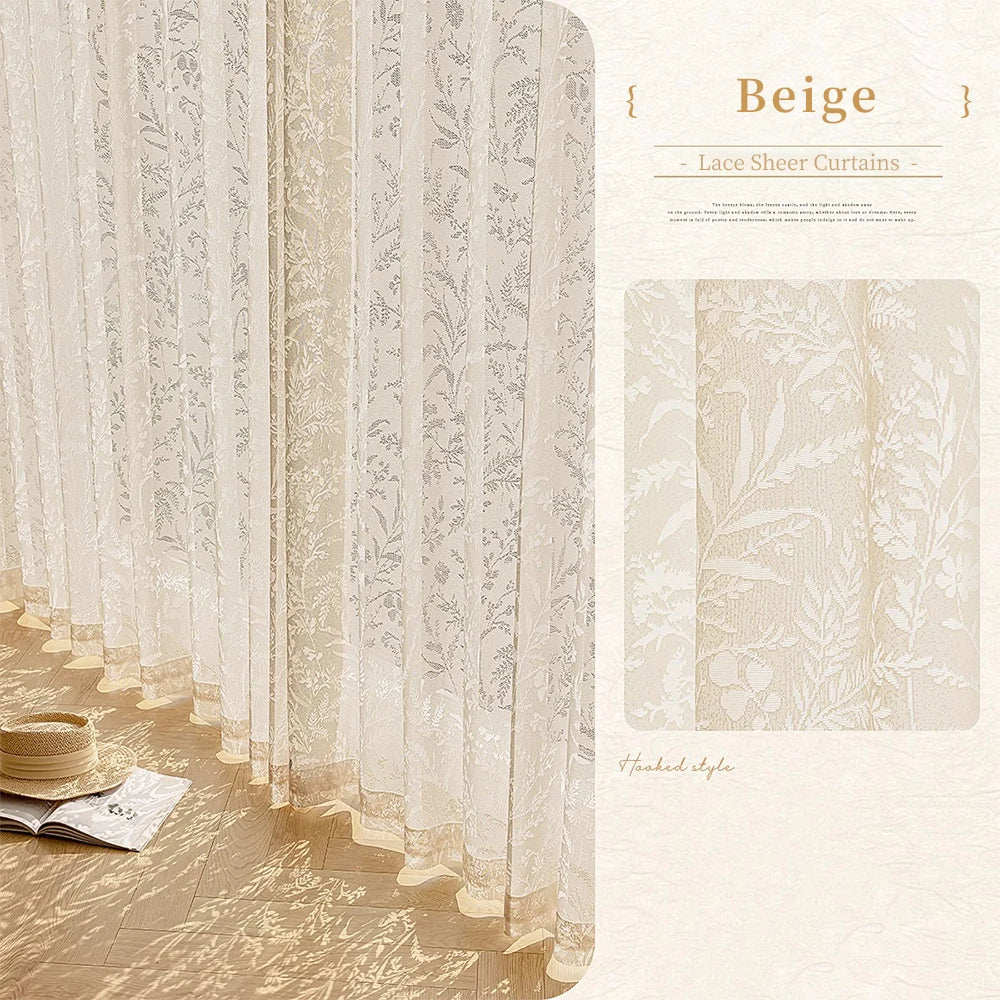 Rideau voilage en dentelle polyester motif floral tamisant pour salon et chambre ( 1 pièce )