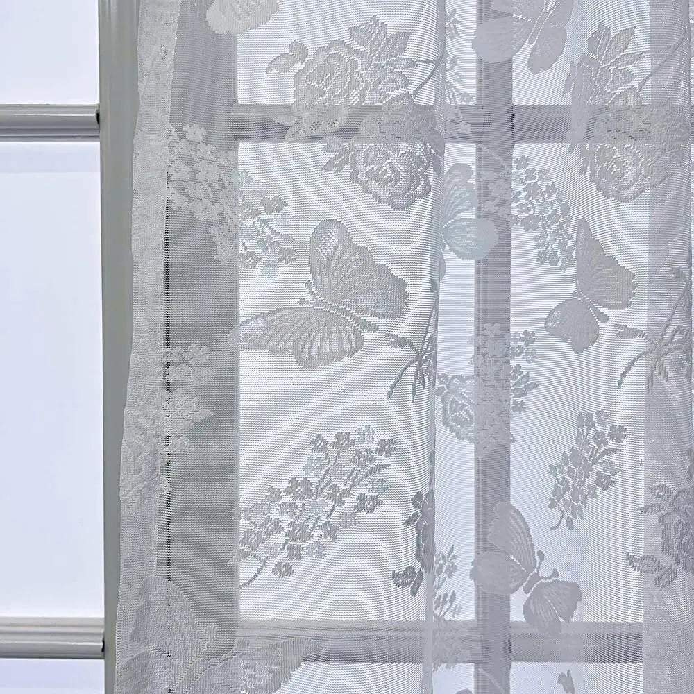 Rideau Jacquard Translucide avec Motif Papillon – Voilage Blanc pour Salon, Chambre et Balcon