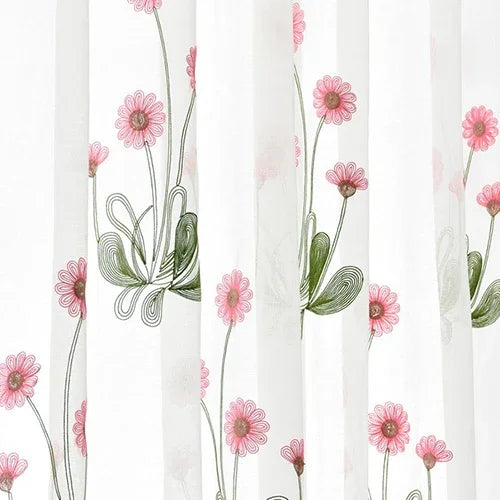 Rideau en voile brodé floral rose – Tulle romantique pour fenêtre et porte-fenêtre