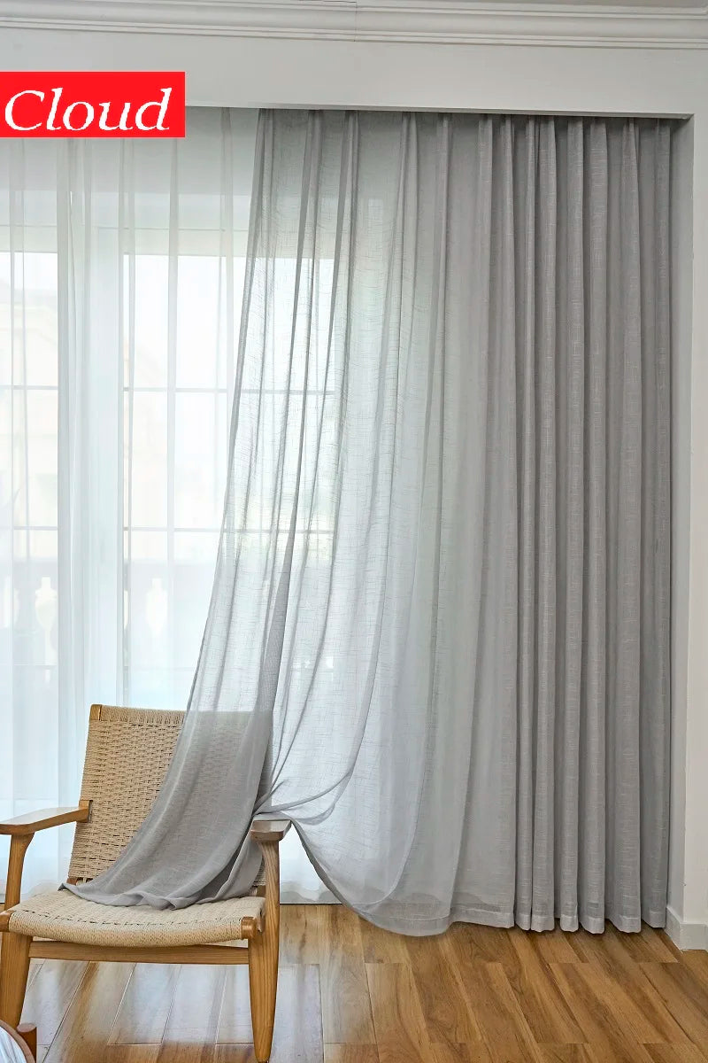 Rideau voilage gris clair effet lin style japonais pour salon et chambre