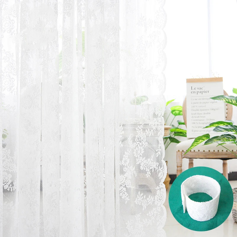 Rideau en tulle brodé avec dentelle – Voilage floral pour salon et chambre