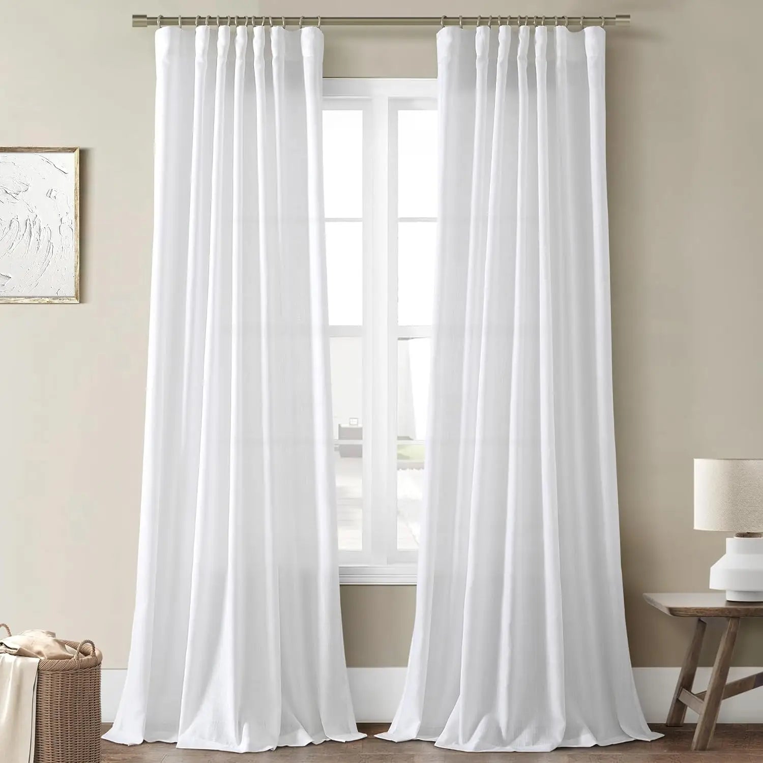 Rideau voilage en lin et polyester tamisant grande hauteur