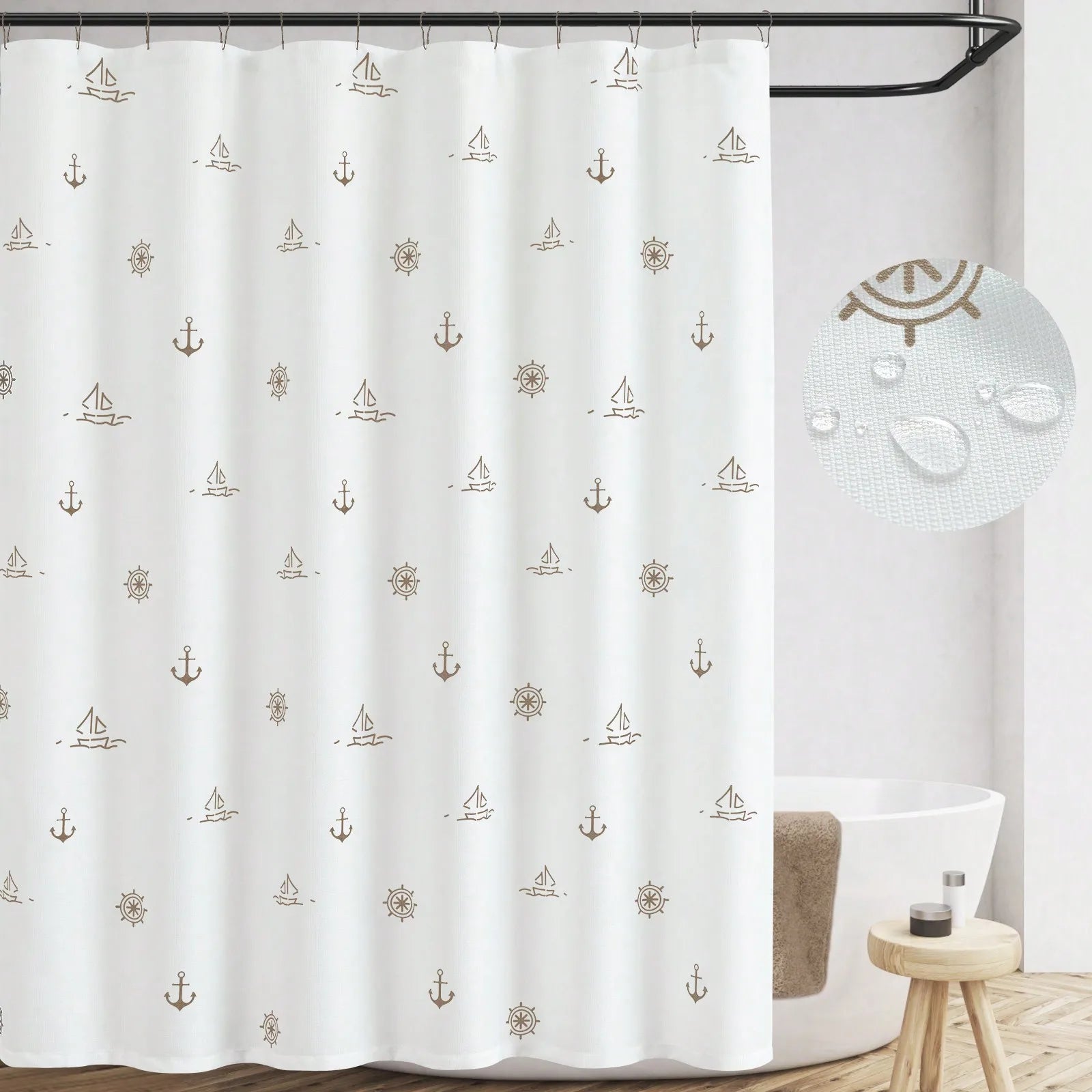 Rideau de douche en polyester imperméable motif marin nautique
