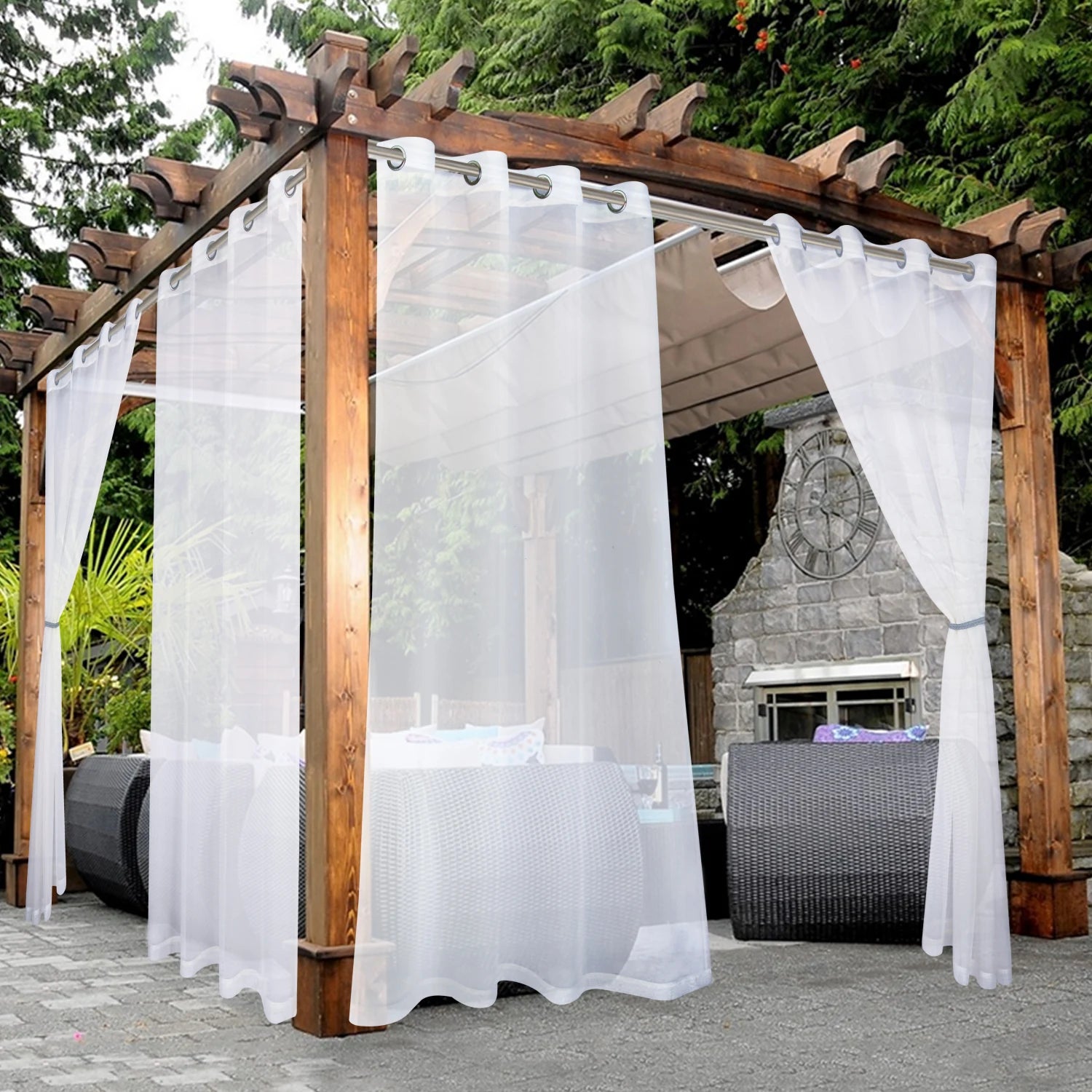 Rideau voilage extérieur imperméable à œillets pour pergola