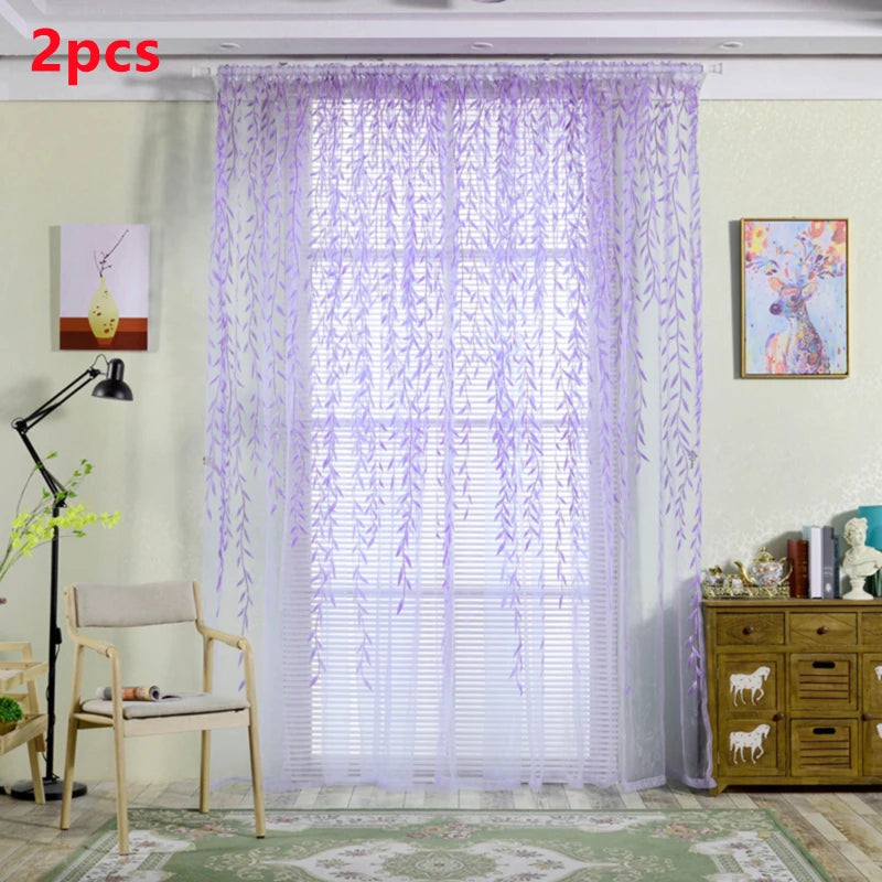 Voilage à motifs feuilles tamisant en polyester pour salon et chambre