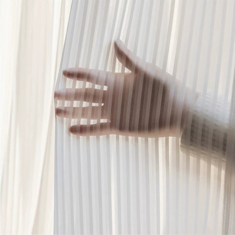 Rideau voilage blanc rayé en tulle pour salon et chambre