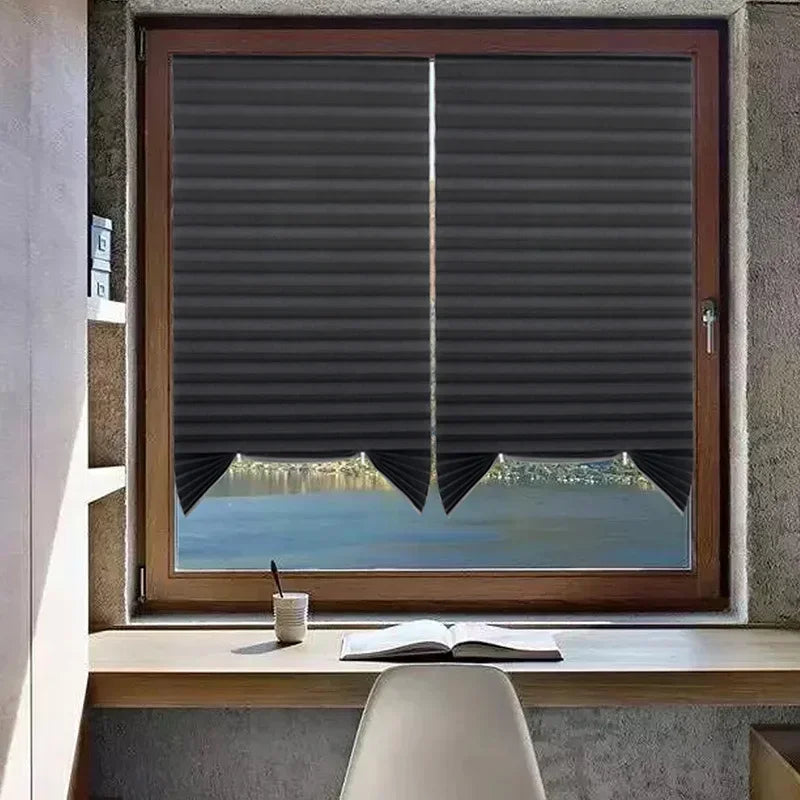 Store plissé adhésif tamisant sans perçage polyester pour fenêtre cuisine et chambre
