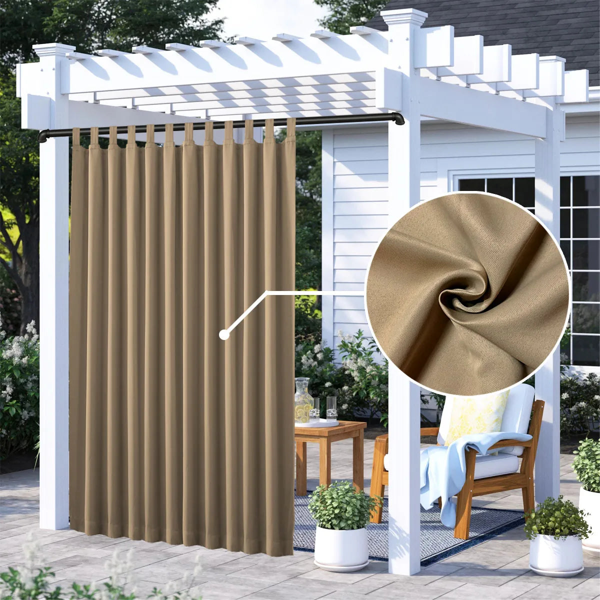 Rideau extérieur occultant thermique imperméable pour pergola et terrasse
