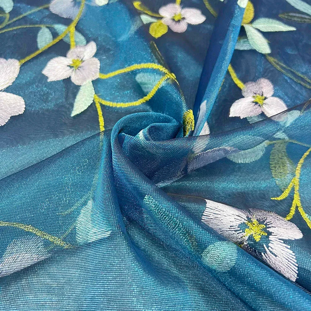 Rideau voilage brodé floral en tulle pour salon et chambre