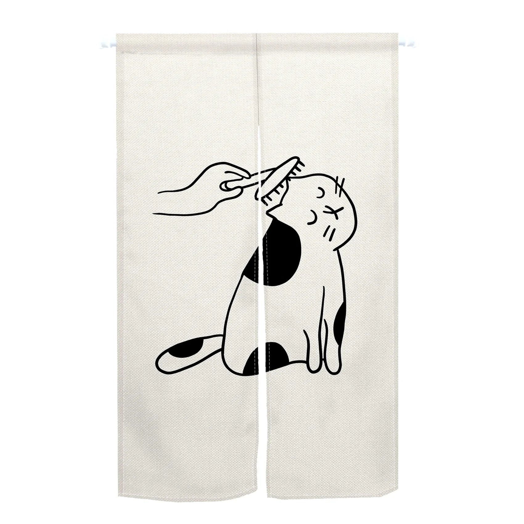 Rideau de porte japonais en lin motif chat style noren pour cuisine et entrée