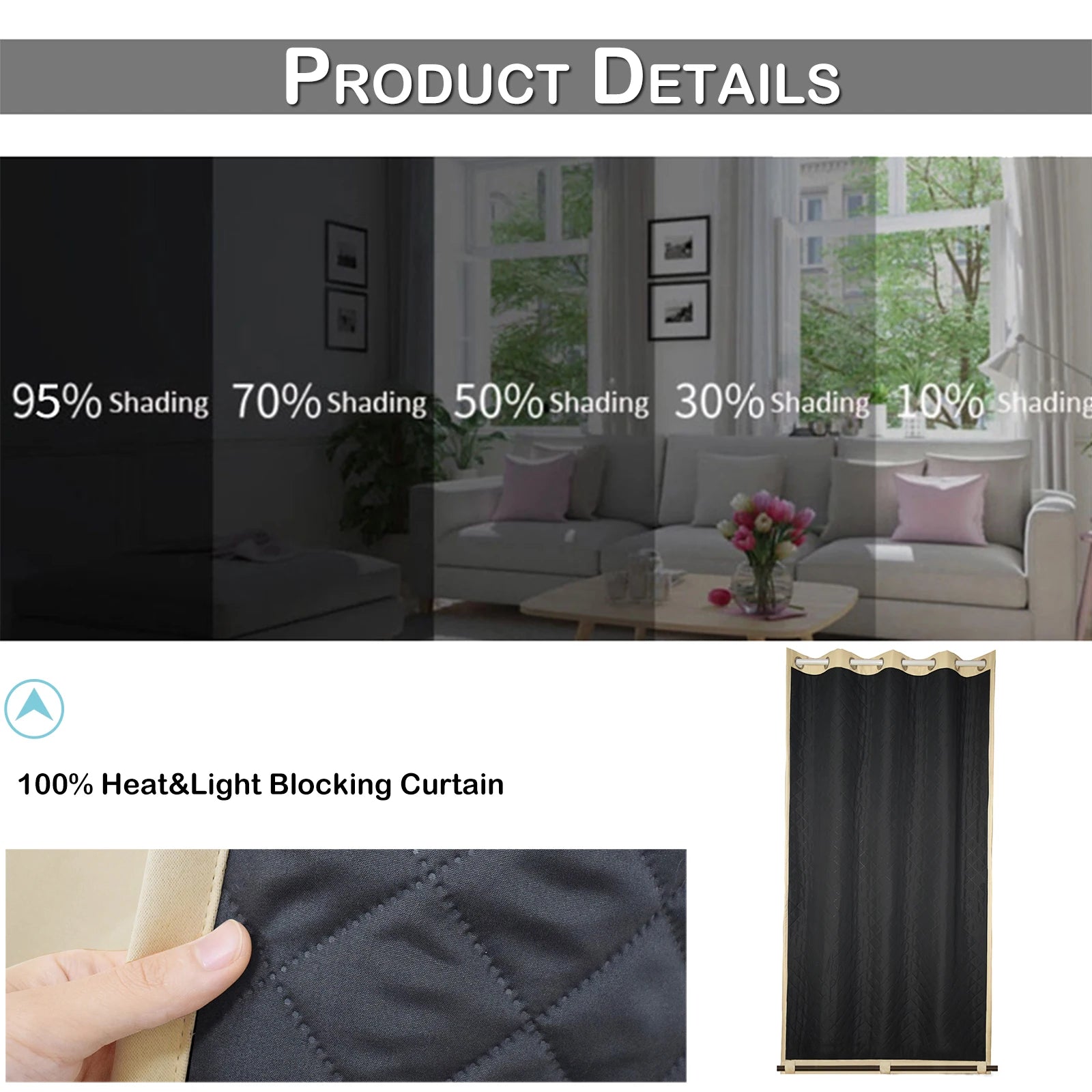 Rideau extérieur occultant thermique matelassé imperméable pour pergola
