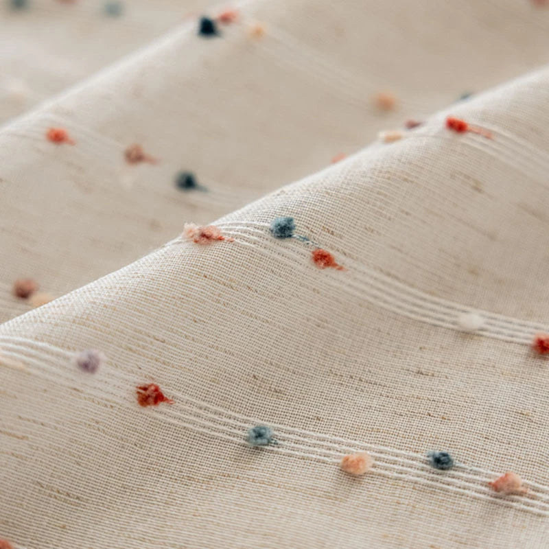 Rideau voilage brodé pompons multicolores pour chambre enfant (2 panneaux)