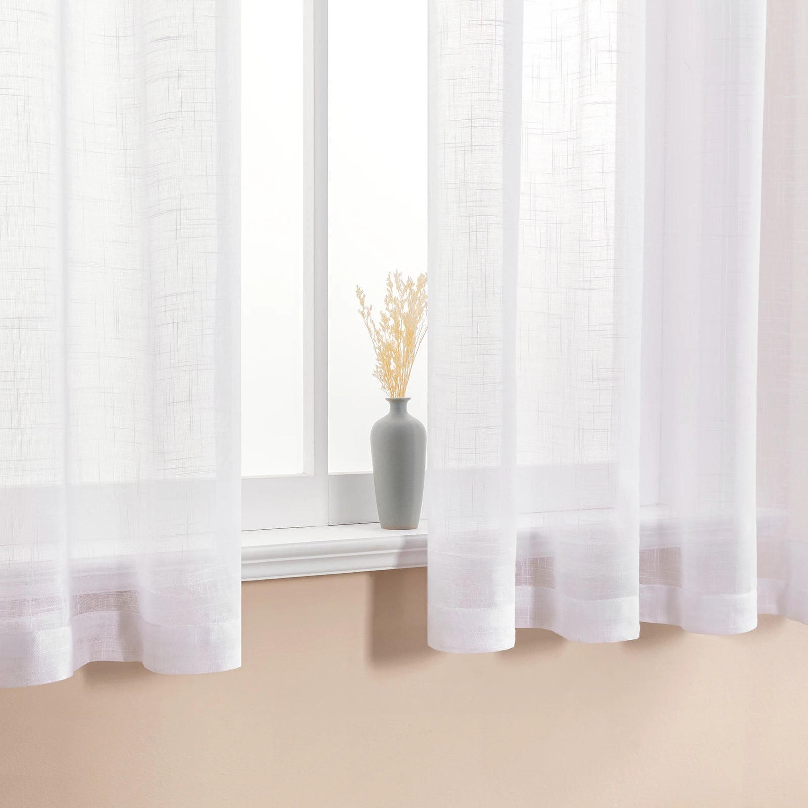 Rideau court voilage blanc effet lin pour cuisine et chambre
