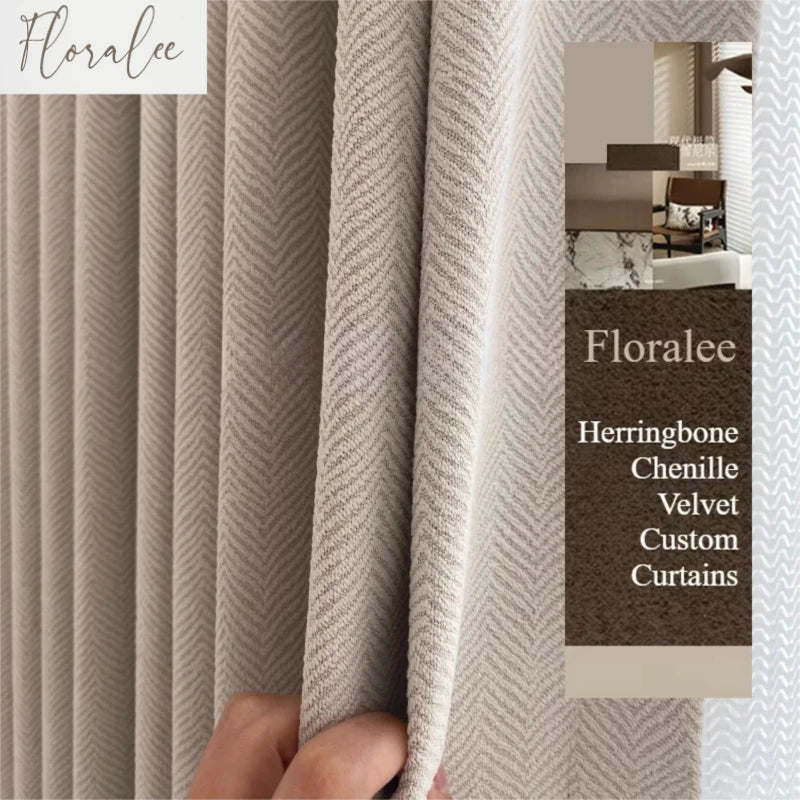 Rideau occultant chenille chevron épais pour salon et chambre