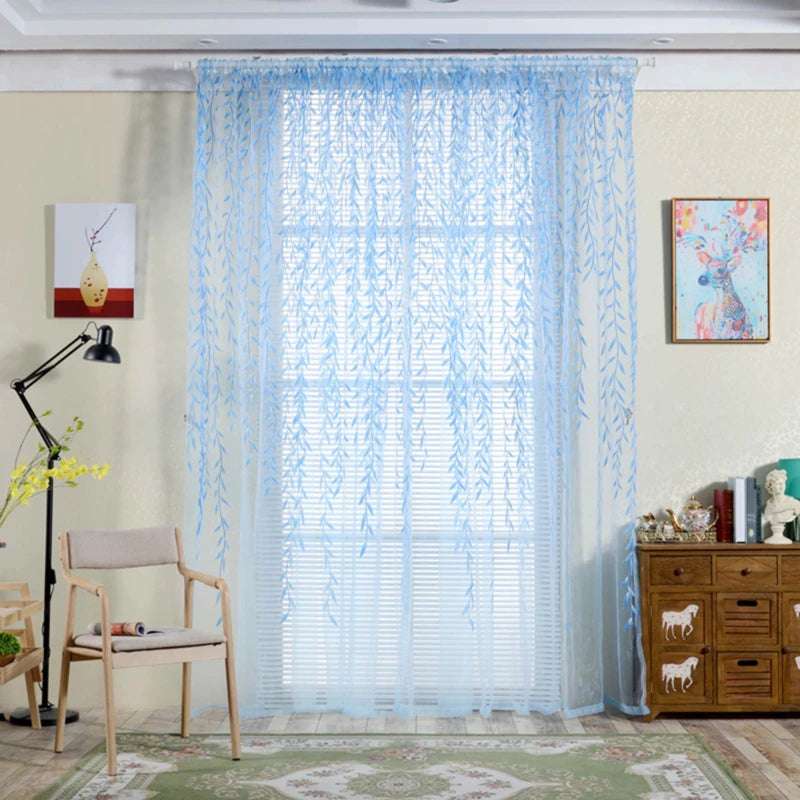 Voilage à motifs feuilles tamisant en polyester pour salon et chambre