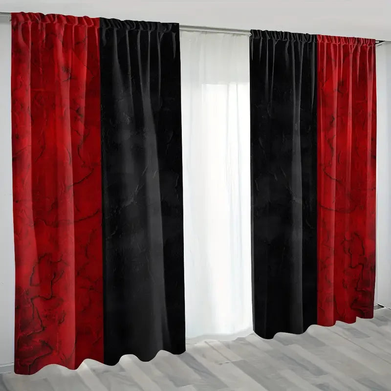 Rideaux tamisants rouge et noir effet marbre en polyester (2 panneaux)