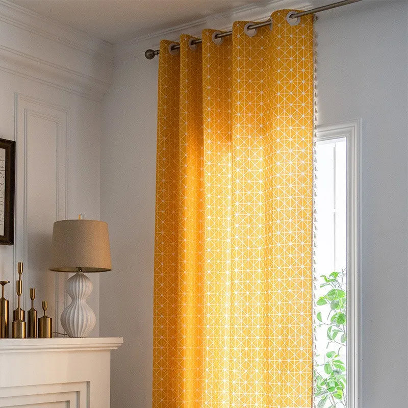 Rideau jaune géométrique bohème en polyester coton pour salon