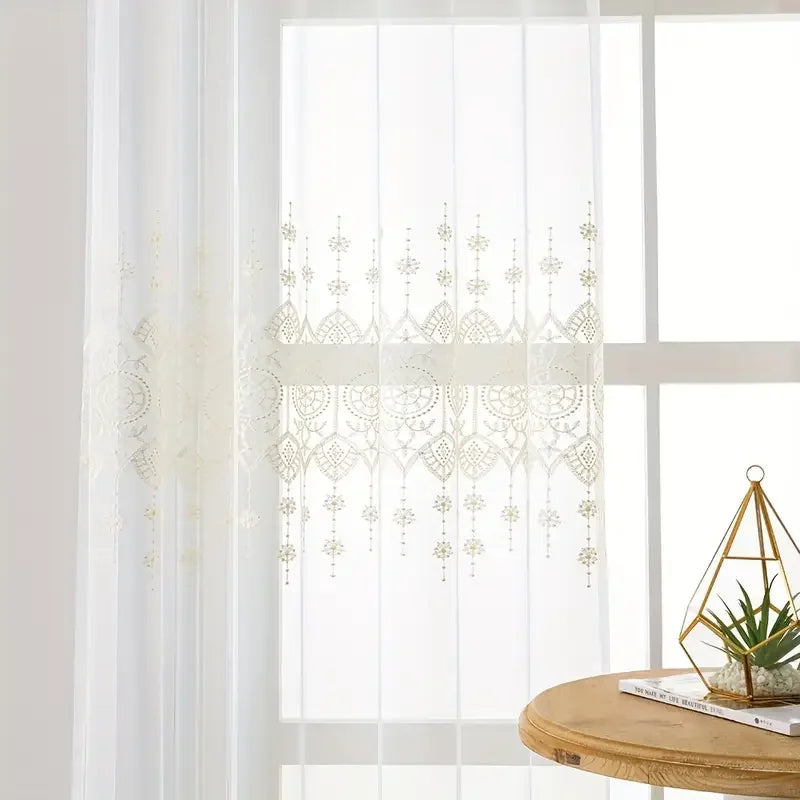 Grand rideau voilage blanc brodé style européen pour salon et chambre