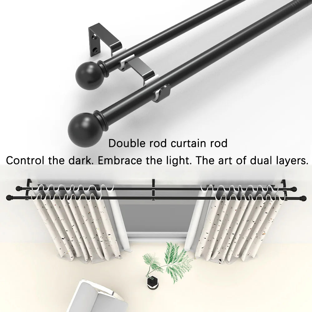 Tringle double rideau extensible noire en métal pour voilage et rideau