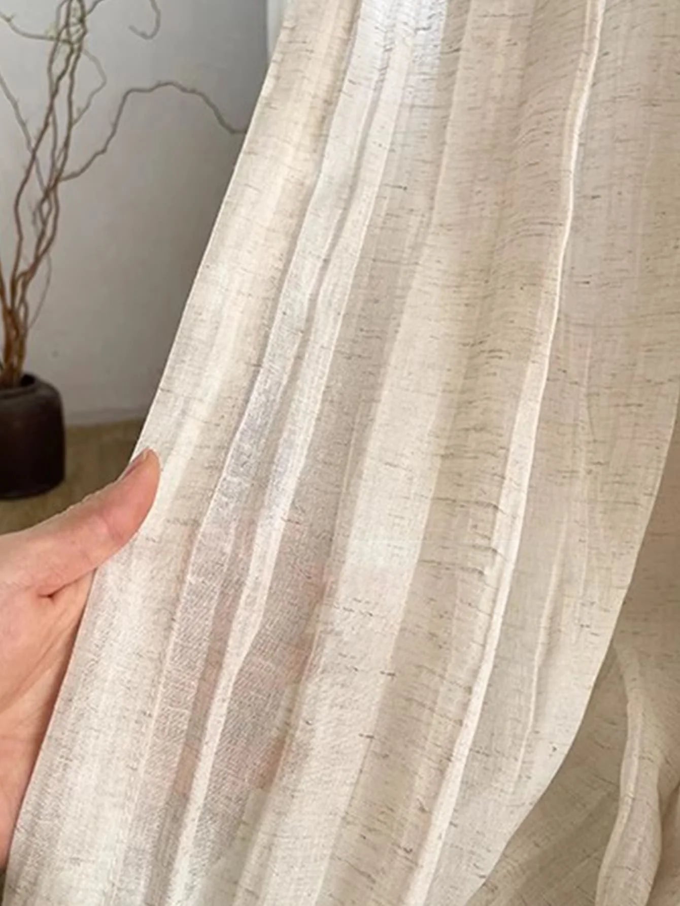 Rideau en lin froissé beige style japonais pour balcon et chambre