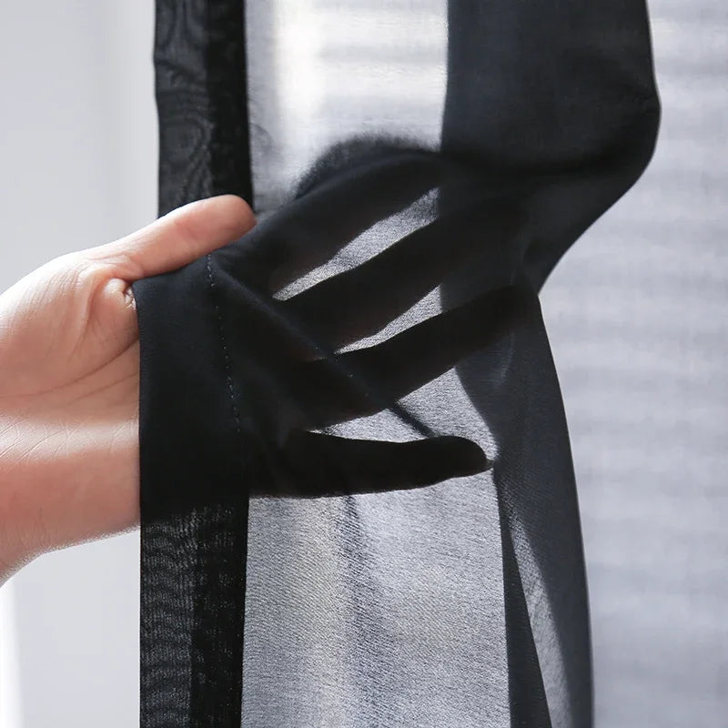 Rideau voilage noir en chiffon polyester pour salon et chambre