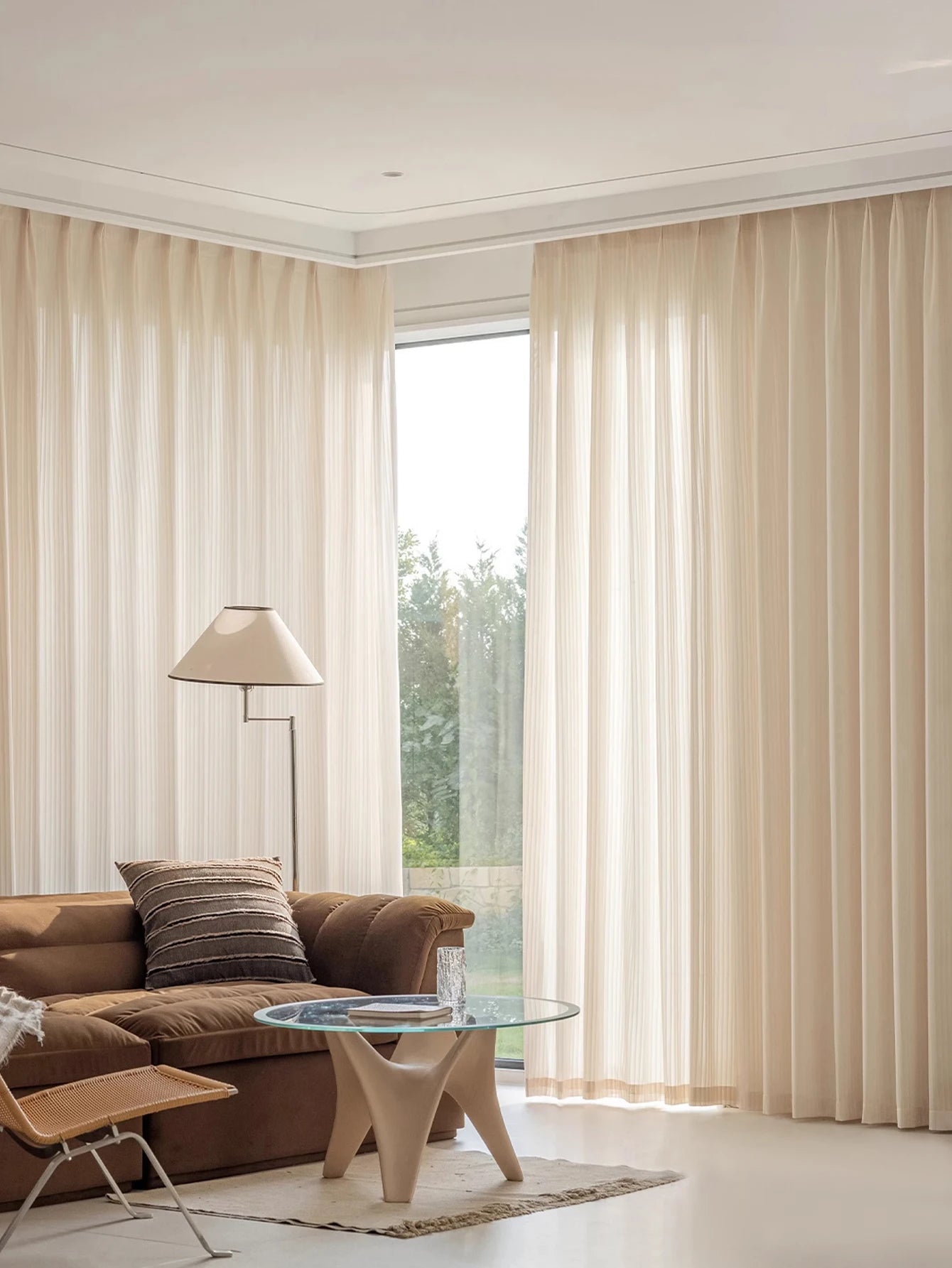 Rideau voilage tamisant jaune clair en polyester pour salon et balcon