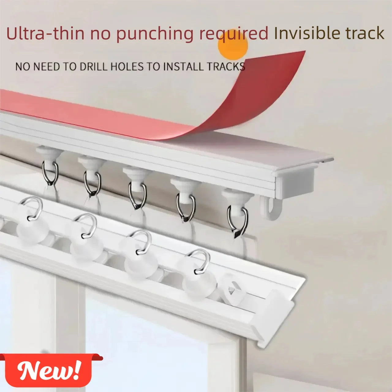 Kit de rails de rideaux ultra-fins auto-adhésifs – Installation murale ou plafond (jusqu'à 450 cm)