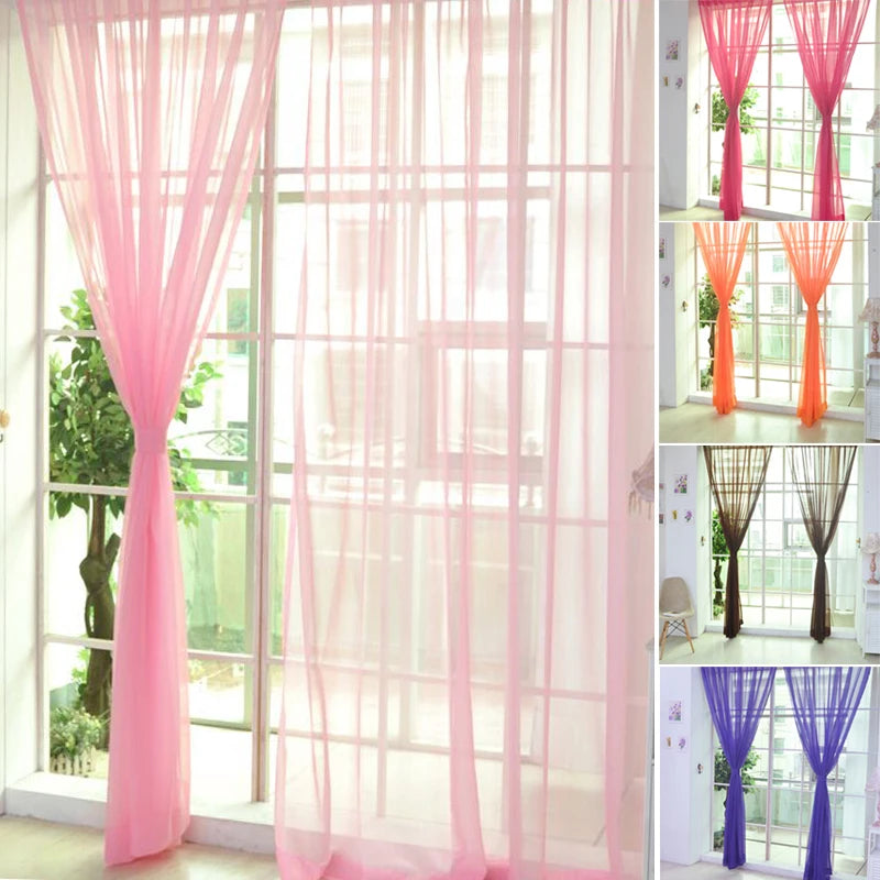 Rideau voilage transparent uni en polyester léger pour porte-fenêtre (100x200cm)