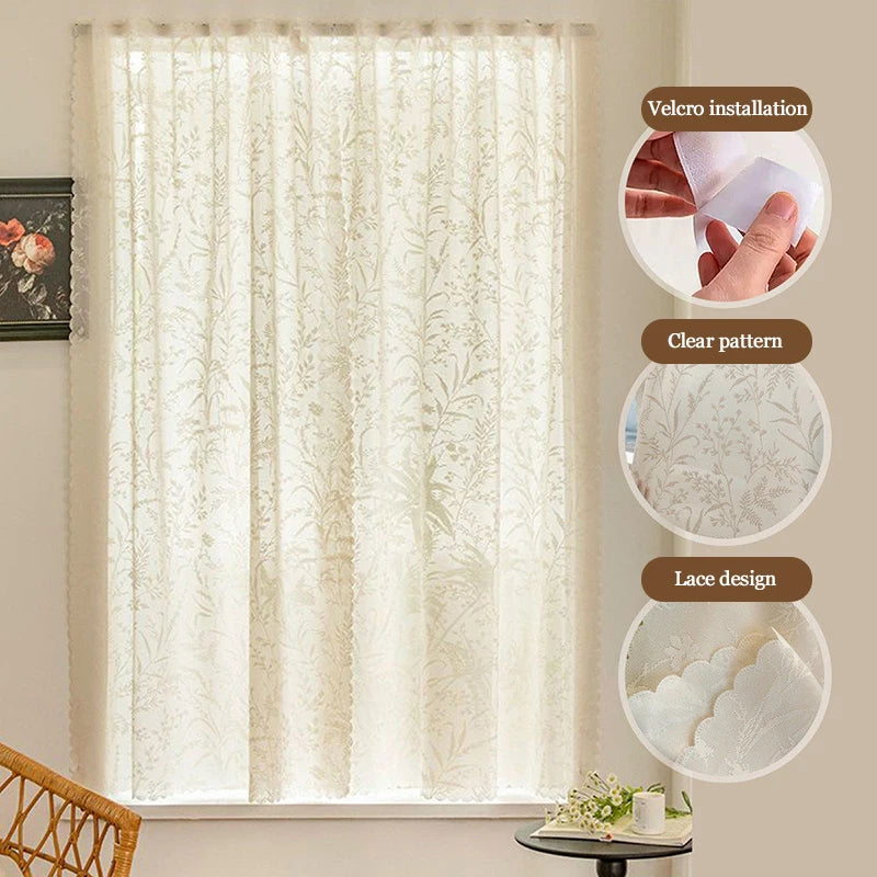 Rideau blanc translucide à bandes auto-agrippantes – 1 panneau pour salon et chambre