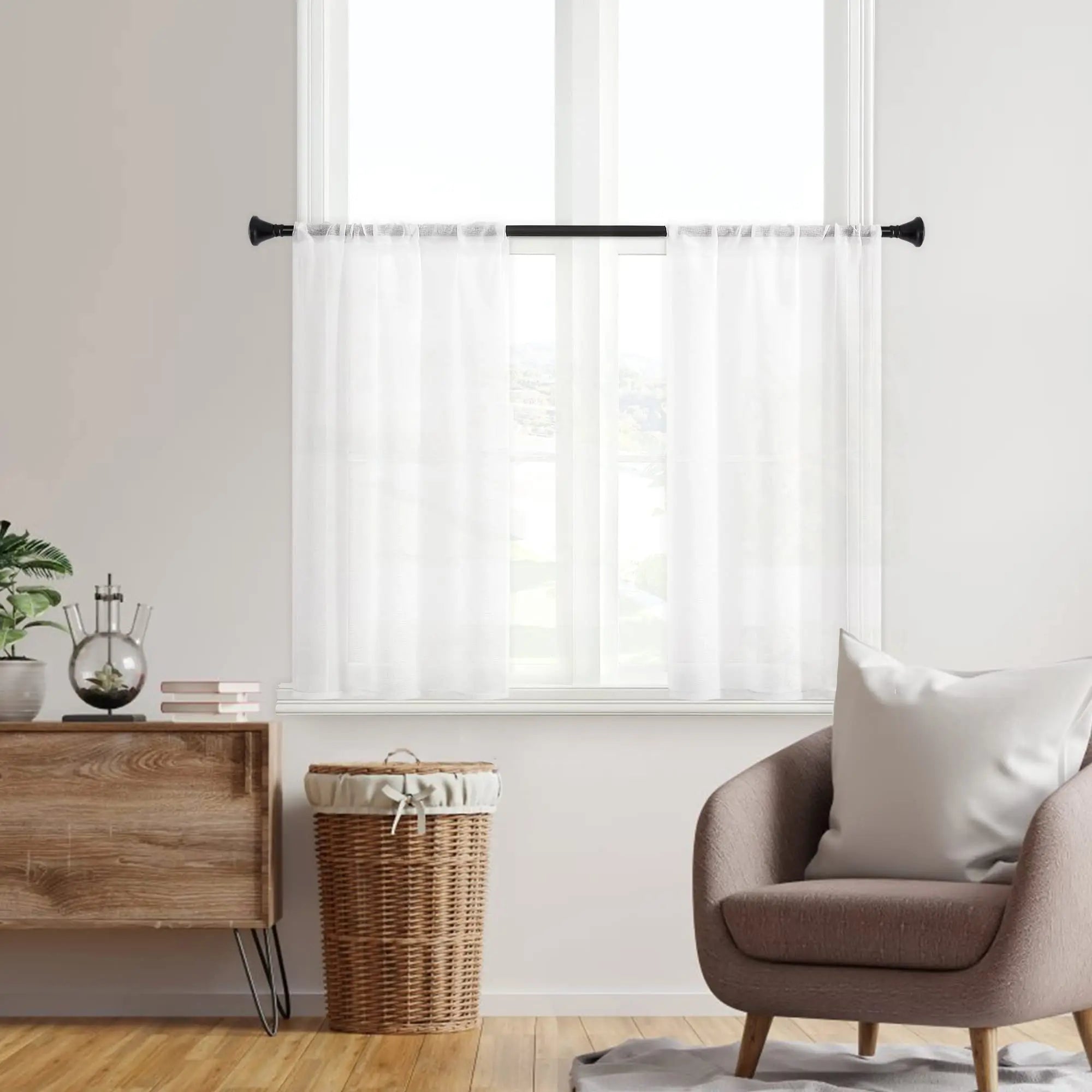 Rideau voile transparent brodé 100 % polyester pour cuisine (2 pièces)