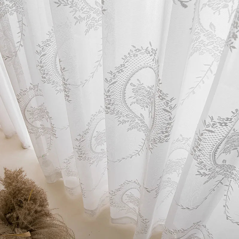 Voilage dentelle fleurie pivoine blanc tamisant élégant pour intérieur et extérieur