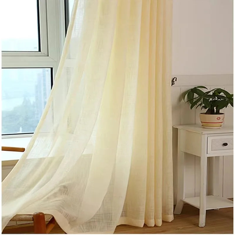 Rideau voilage jaune clair en coton lin style japonais pour salon