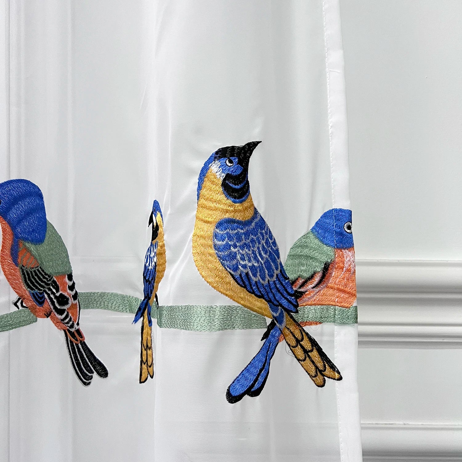 Rideau voilage oiseaux brodés tamisant polyester pour salon et chambre (1 pièce)
