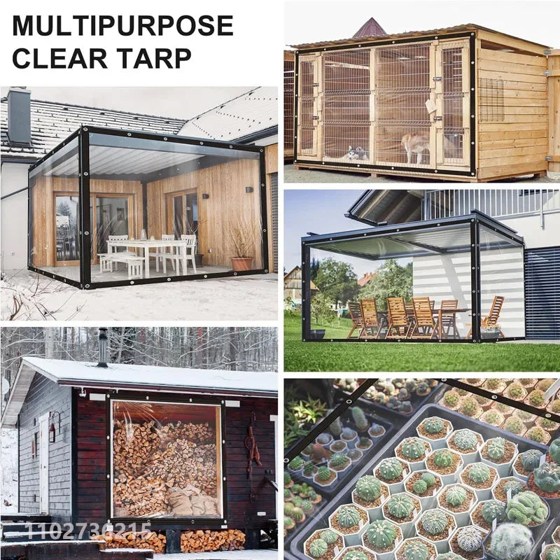 Bâche transparente étanche PE pour jardin – Couverture résistante à la pluie et au vent, protection des plantes, avec œillets