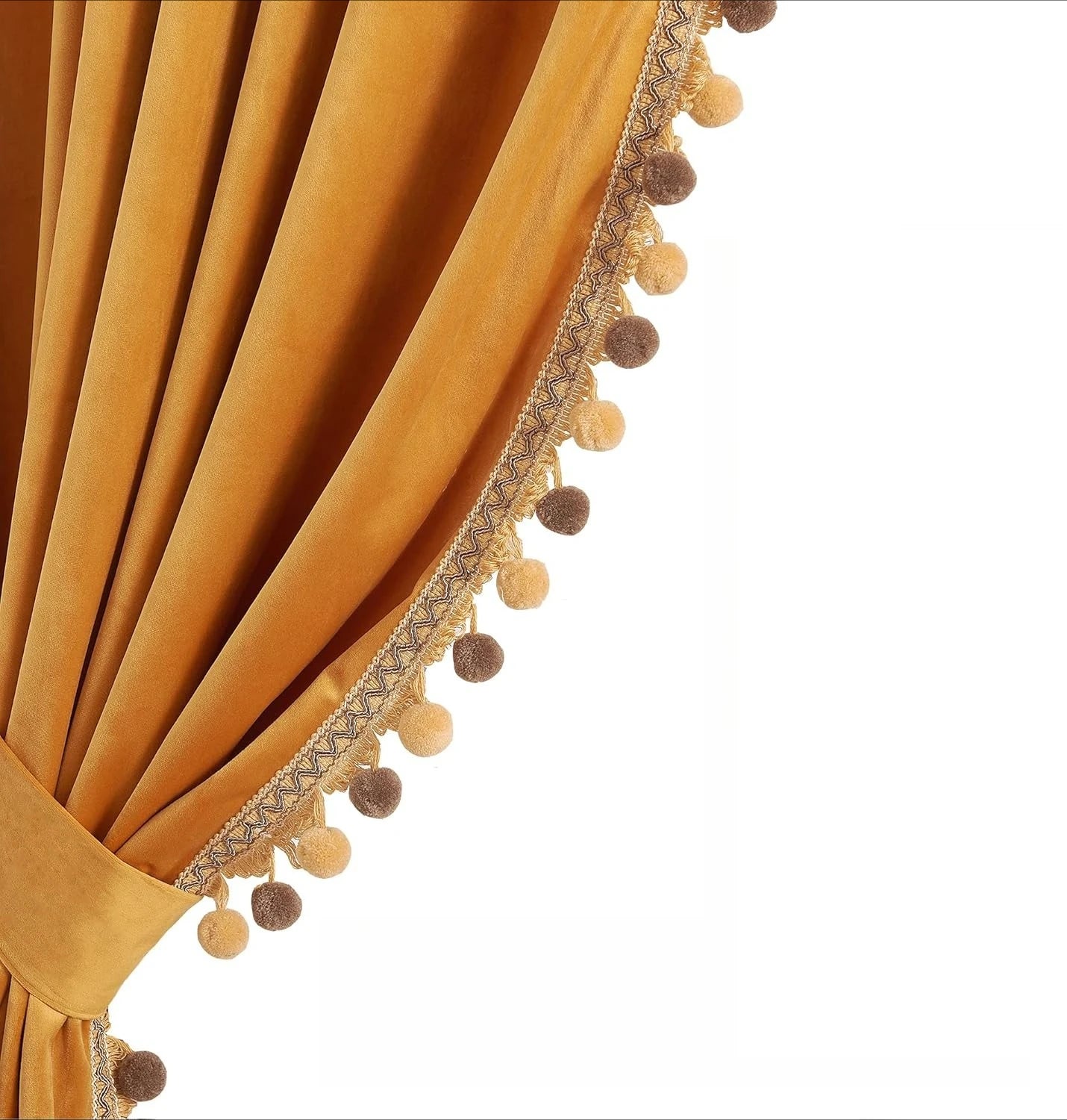 Rideau occultant velours avec galon pompons pour chambre