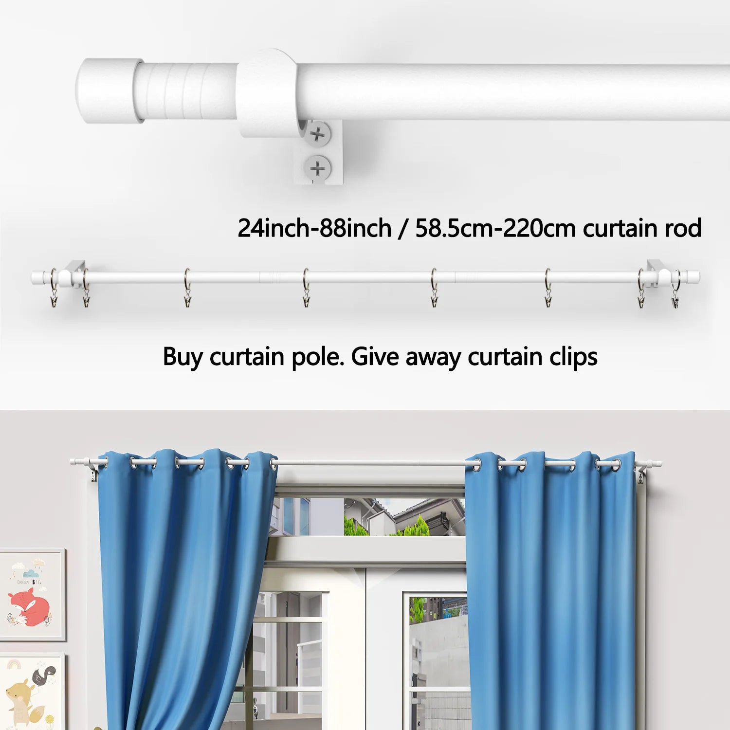 Tringle à rideaux extensible en métal robuste pour fenêtres 23 à 80 pouces