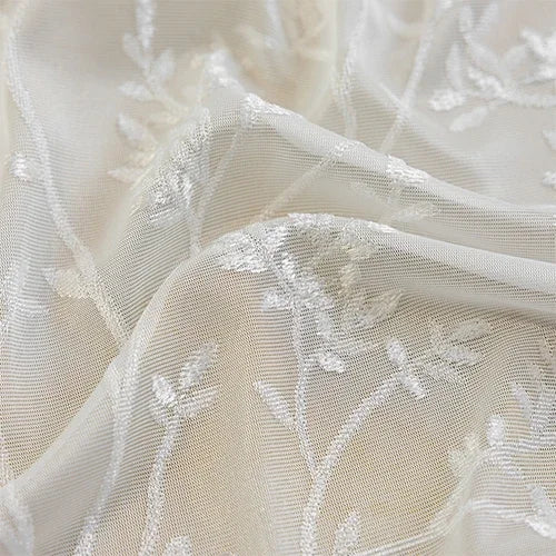 Rideau voilage jacquard beige à motifs floraux pour salon et balcon