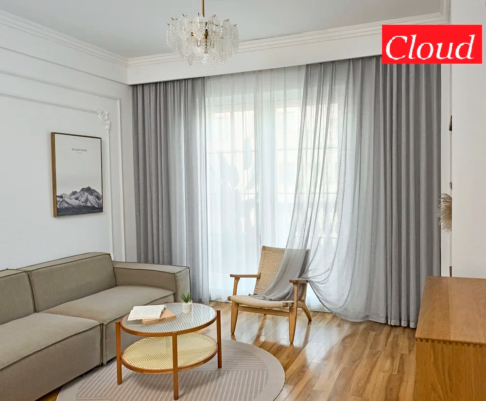 Rideau voilage gris clair effet lin style japonais pour salon et chambre