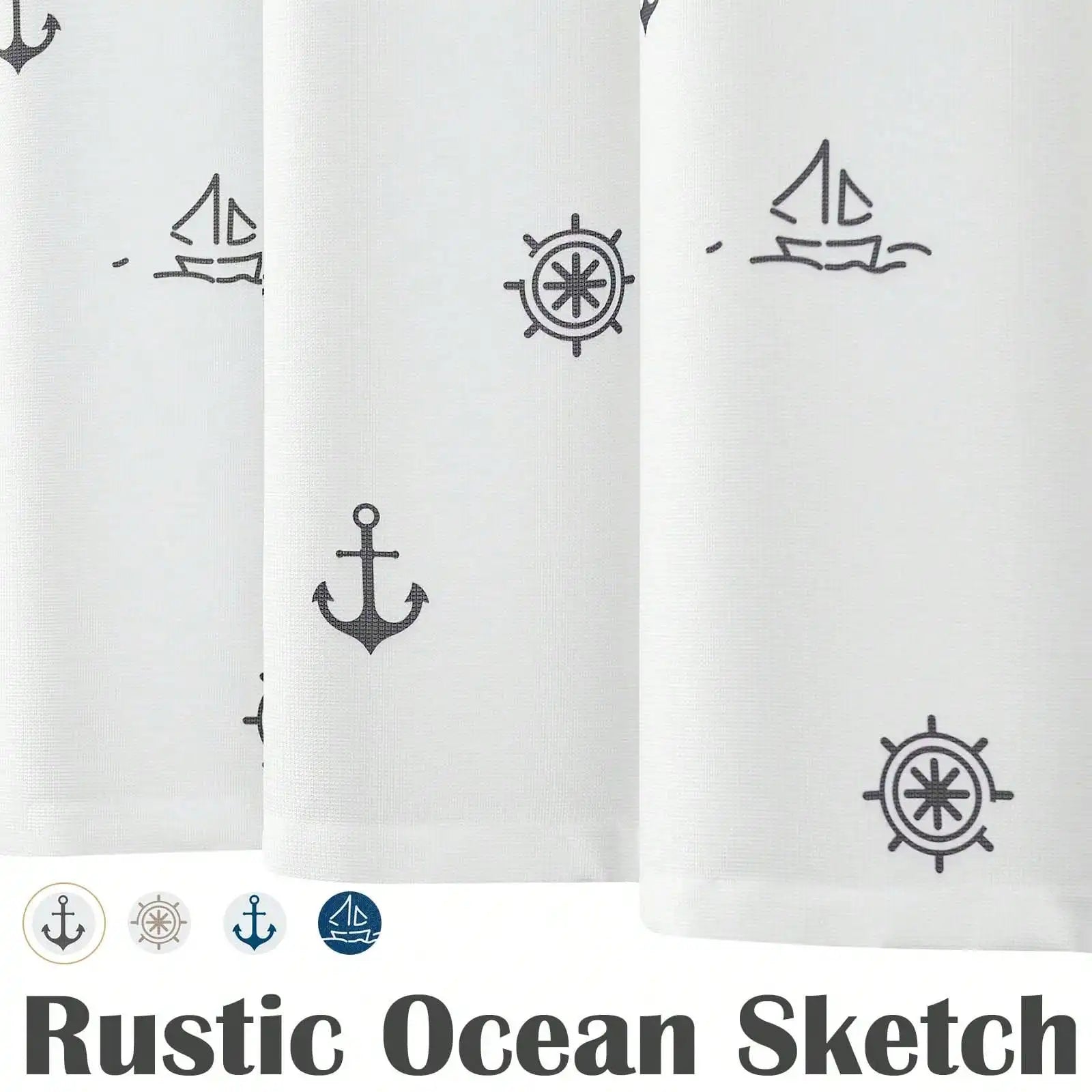 Rideau de douche en polyester imperméable motif marin nautique