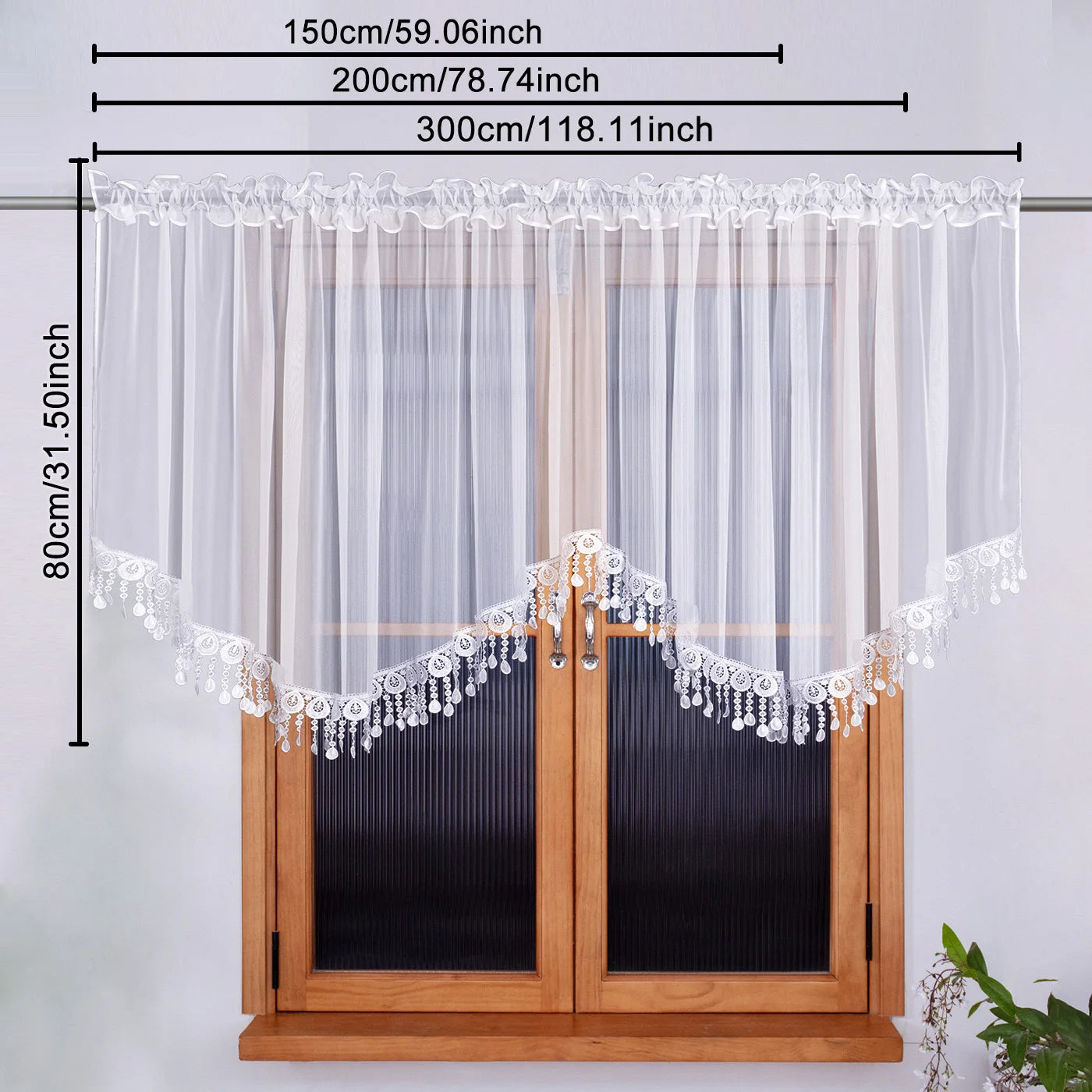 Rideau brise bise dentelle blanche tamisant finition pointe pour cuisine ( 1 pièce)