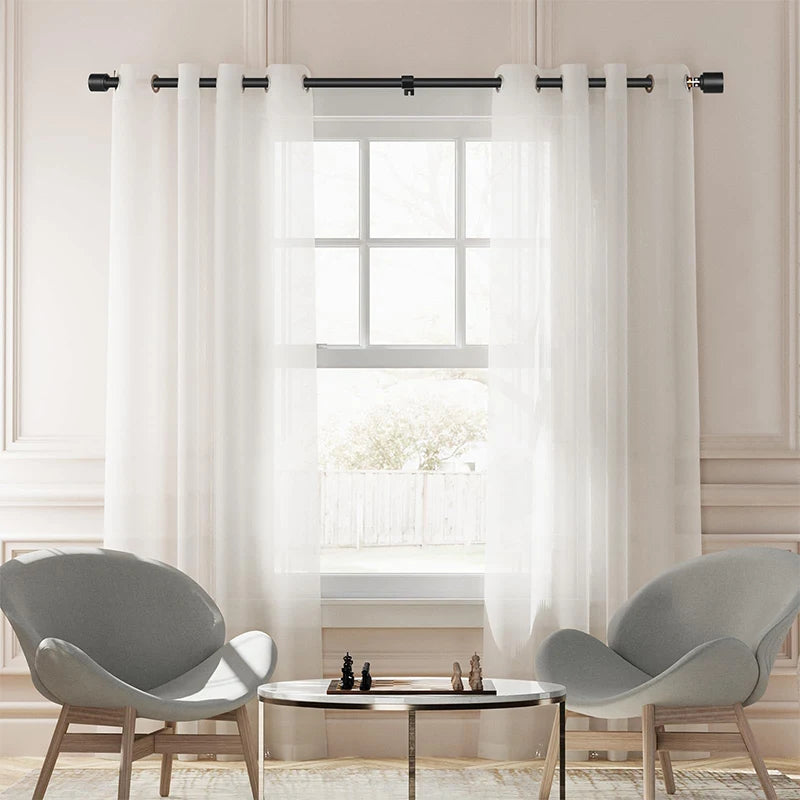 Tringle rideau extensible robuste en métal noir mat pour fenêtre et grande largeur