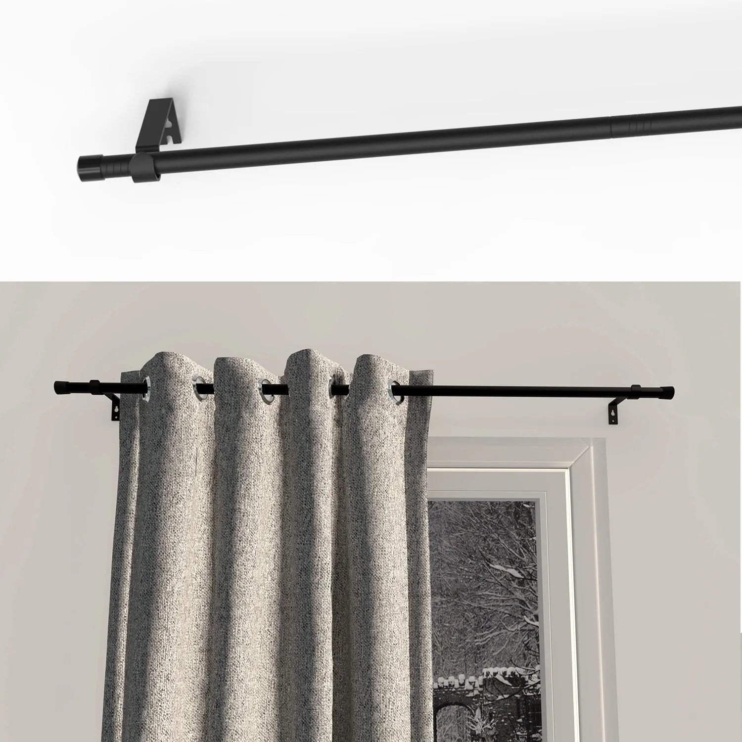 Tringle à rideau extensible en métal noir avec anneaux et pinces inclus (1 tringle)