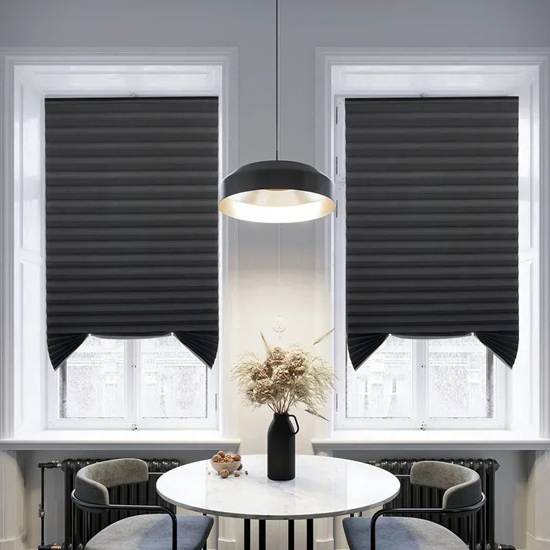 Store plissé adhésif tamisant sans perçage polyester pour fenêtre cuisine et chambre