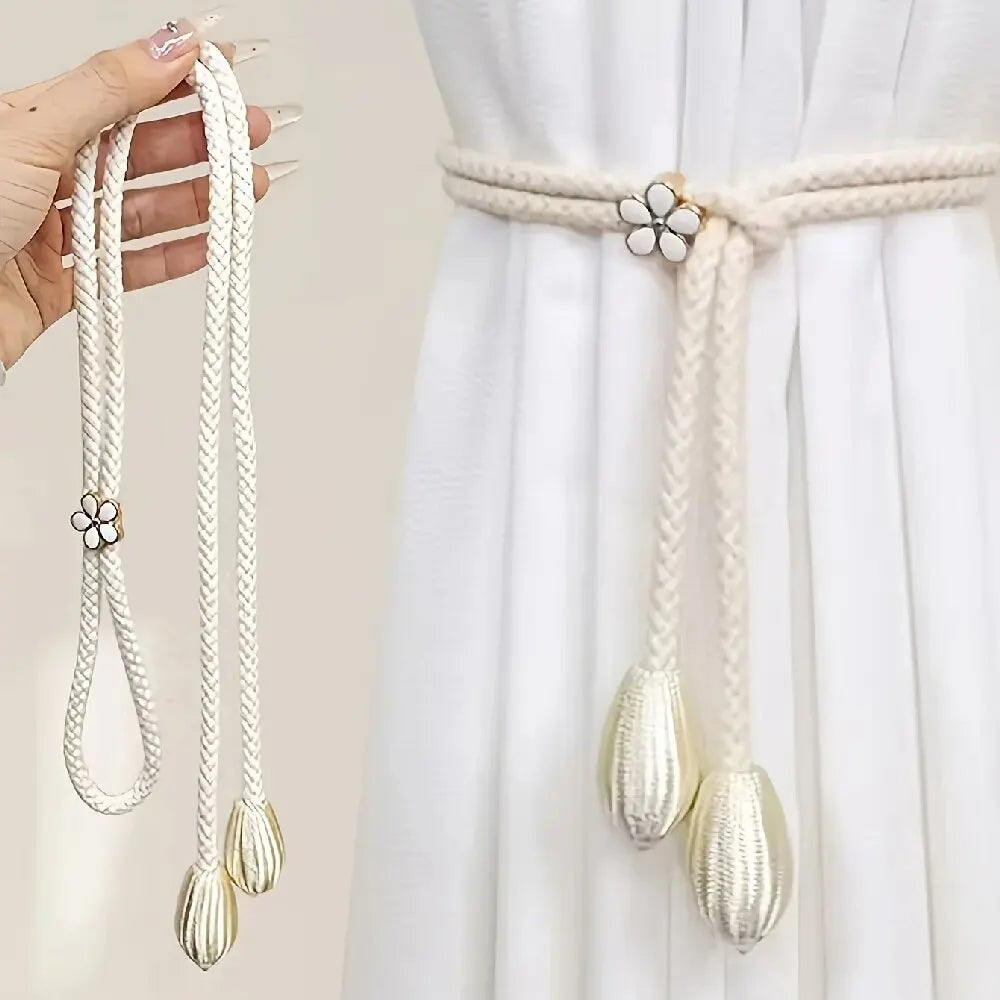 Embrasse de rideau tressée avec boucle fleur et perles (2 pièces)