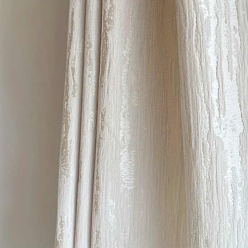 Rideau tamisant chenille beige crème jacquard effet bois pour salon et chambre